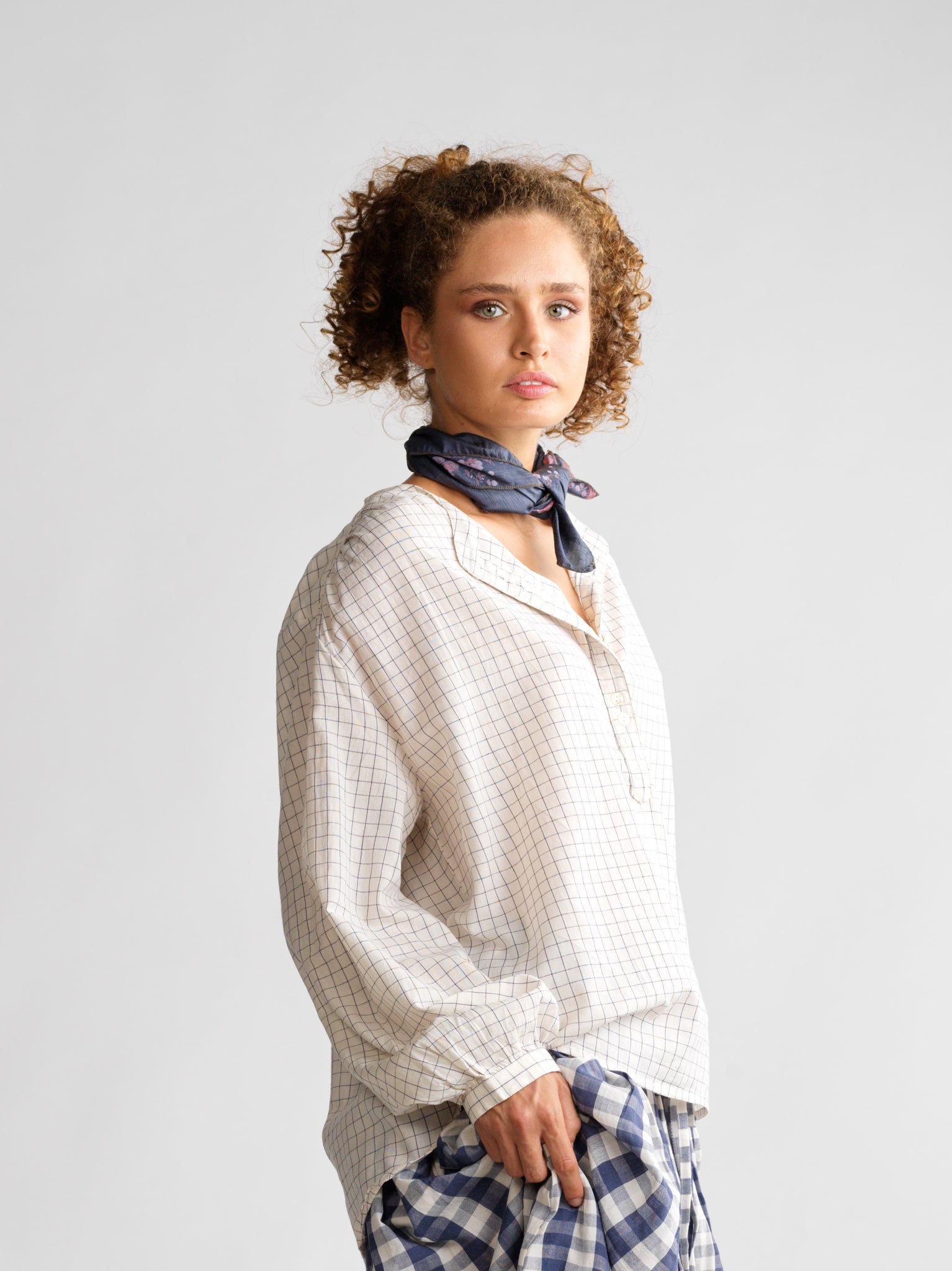 Top Suzanne Soft Navy Checks