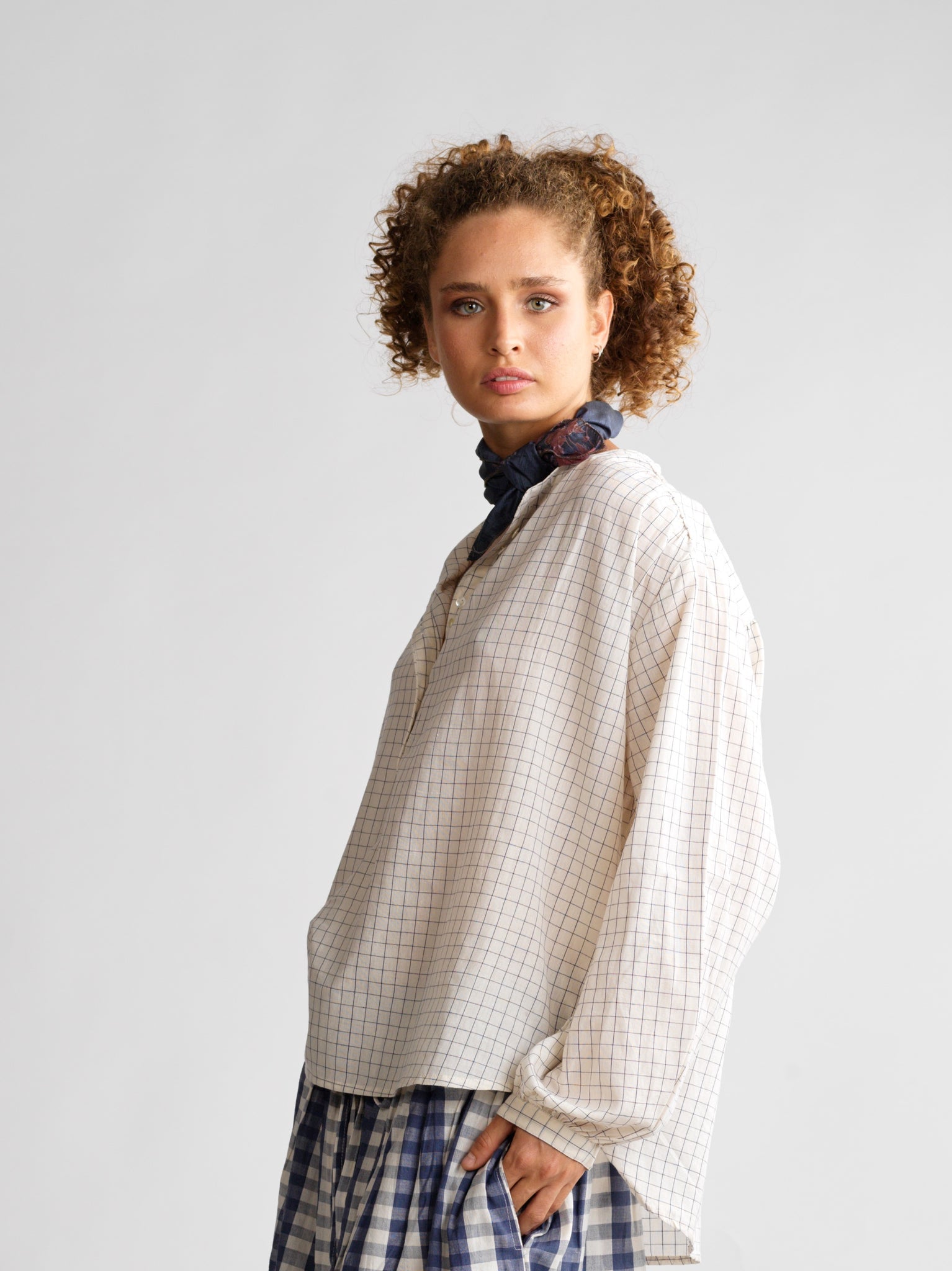 Top Suzanne Soft Navy Checks