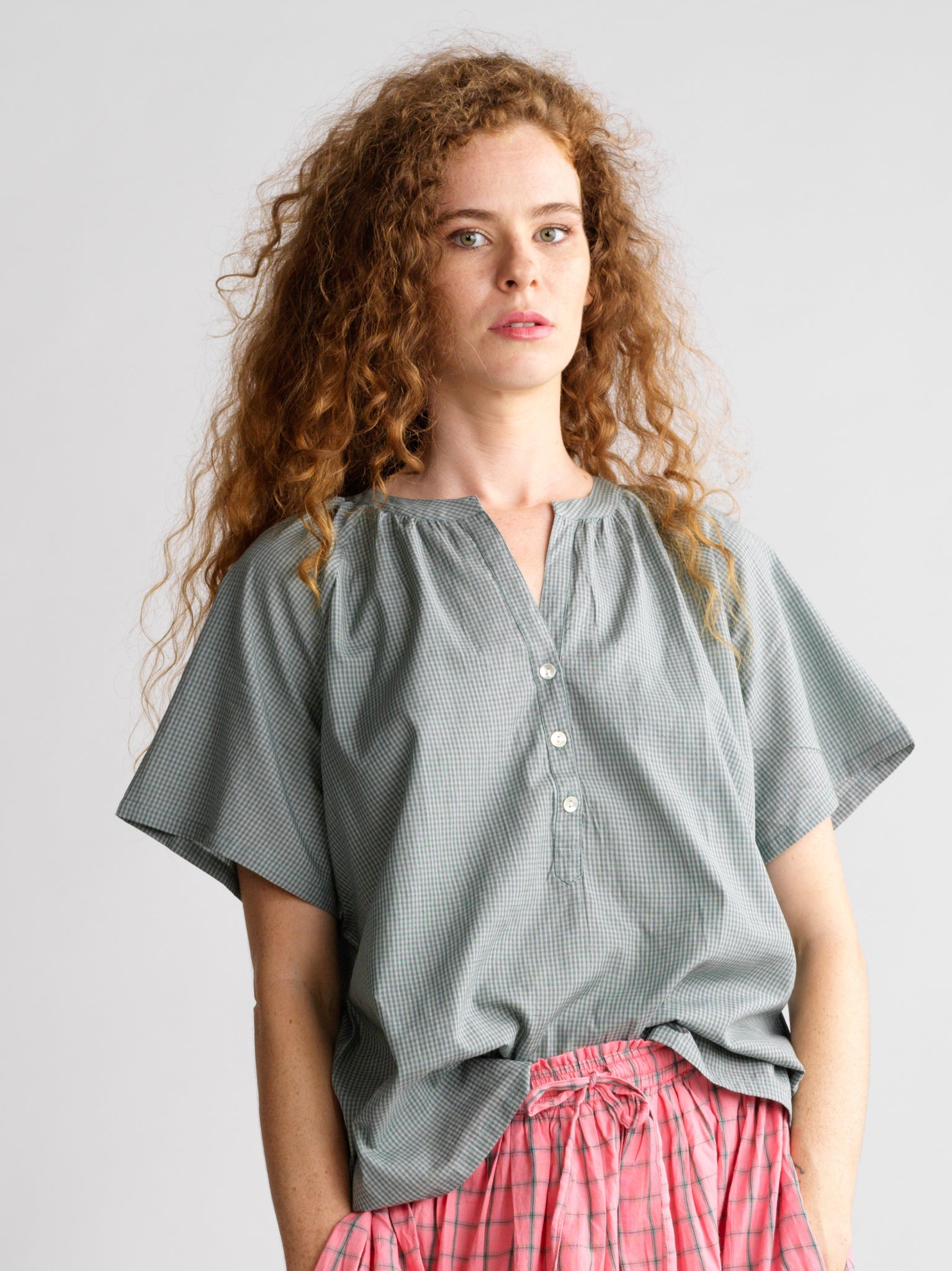 Top Luce Green Grey Vichy